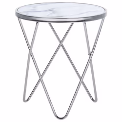 Side Table MERIDIAN Tempered Glass Marble/ Silver