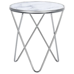 Side Table MERIDIAN Tempered Glass Marble/ Silver