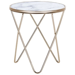 Side Table MERIDIAN Tempered Glass Marble/ Gold