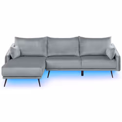 Corner Sofa VARDE Velvet Grey LED 3 Seater Right Hand