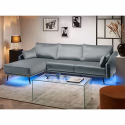Corner Sofa VARDE Velvet Grey LED 3 Seater Right Hand