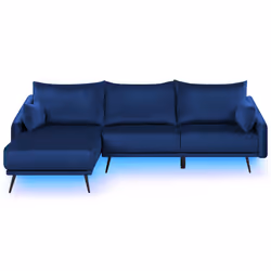 Corner Sofa VARDE Velvet Navy Blue LED 3 Seater Right Hand