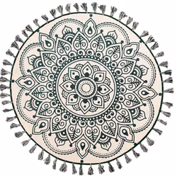 Round Area Rug Mandala Pattern ø 120 cm Cream and Green IRICE