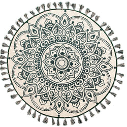 Round Area Rug Mandala Pattern Ã¸ 120 cm Cream and Green IRICE