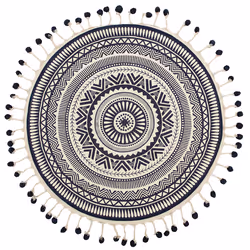 Round Cotton Area Rug with Tassels ø 120 cm Cream and Navy Blue TATVAN