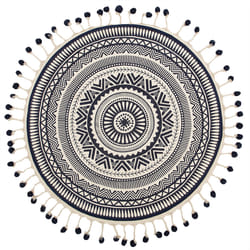 Round Cotton Area Rug with Tassels Ã¸ 120 cm Cream and Navy Blue TATVAN