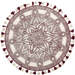 Round Cotton Area Rug Mandala Pattern Ã¸ 120 cm Cream and Red OLTU