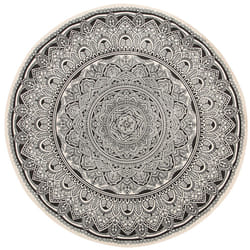 Round Area Rug Mandala Pattern Ã¸ 120 cm Black and Cream HIZAN