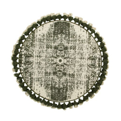Round Area Rug with Tassels Ã¸ 120 cm Cream and Green KAHTA
