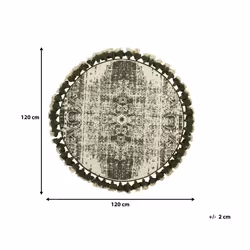 Round Area Rug with Tassels Ã¸ 120 cm Cream and Green KAHTA - Additional view 4