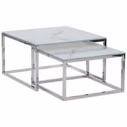 Set of 2 Coffee Tables BREA Tempered Glass White Marble