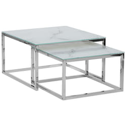Set of 2 Coffee Tables BREA Tempered Glass White Marble