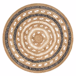 Round Jute Area Rug 140 cm Beige with Black GOYNE