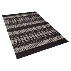 Leather Area Rug 140 x 200 cm Black with Beige SOKUN