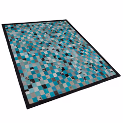 Leather Area Rug Turquoise and Grey 140 x 200 cm NIKFER