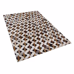 Leather Area Rug Brown and Grey 140 x 200 cm TUGLU