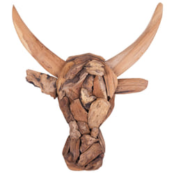 Wall Figurine Bull BULL HEAD Wood 34 cm Brown