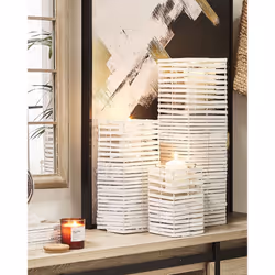 Set of 3 Candle Holders MAROLA 54/34/20 cm White
