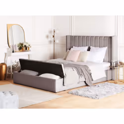 Bed with Storage Bench Velvet NOYERS 160 x 200 cm (EU King Size) Grey