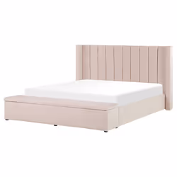 Bed with Storage Bench Velvet NOYERS 160 x 200 cm (EU King Size) Pastel Pink