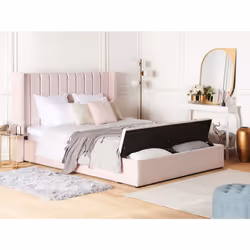 Bed with Storage Bench Velvet NOYERS 160 x 200 cm (EU King Size) Pastel Pink