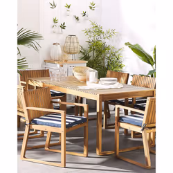 Set of 8 Garden Chairs with Cushions SASSARI Acacia Wood Navy Blue