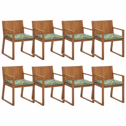 Set of 8 Garden Chairs with Cushions SASSARI Acacia Wood Green