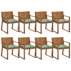 Set of 8 Garden Chairs with Cushions SASSARI Acacia Wood Green