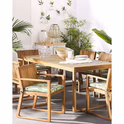 Set of 8 Garden Chairs with Cushions SASSARI Acacia Wood Green