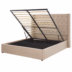 Ottoman Bed Velvet LUBBON 160 x 200 cm (EU King Size) Beige
