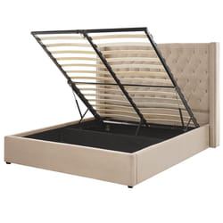 Ottoman Bed Velvet LUBBON 160 x 200 cm (EU King Size) Beige