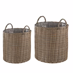 Set of 2 Rattan Plant Baskets Beige BITOLA