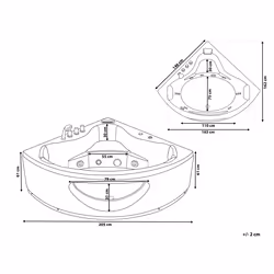 Corner Hot Tub with LED TOCOA 2050 x 1460 mm Black
