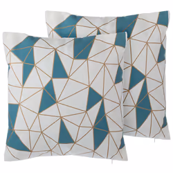 Set of 2 Decorative Cushions CLARKIA Cotton 45 x 45 cm Blue Geometric Pattern