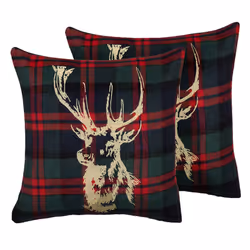 Set of 2 Cushions Reindeer Print 45 x 45 cm Green with Red RUDOLPH
