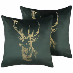 Set of 2 Decorative Cushions BLITZEN Velvet 45 x 45 cm Dark Green Christmas Pattern