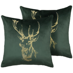 Set of 2 Decorative Cushions BLITZEN Velvet 45 x 45 cm Dark Green Christmas Pattern