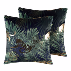 Set of 2 Velvet Cushions Leaf Pattern 45 x 45 cm Green BELLEROSE
