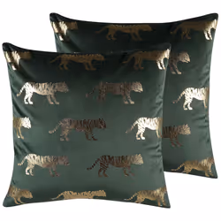 Set of 2 Decorative Cushions BLUEBELL Velvet 45 x 45 cm Dark Green Animal Pattern