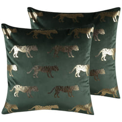Set of 2 Decorative Cushions BLUEBELL Velvet 45 x 45 cm Dark Green Animal Pattern