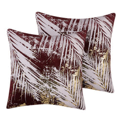 Set of 2 Velvet Cushions Leaf Pattern 45 x 45 cm Burgundy CALLA