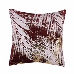 Set of 2 Velvet Cushions Leaf Pattern 45 x 45 cm Burgundy CALLA