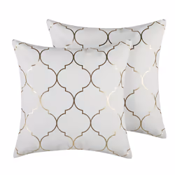 Set of 2 Decorative Cushions ALYSSUM Cotton 45 x 45 cm White Trellis Pattern
