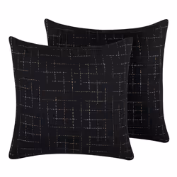 Set of 2 Decorative Cushions BELLFLOWER 45 x 45 cm Black Geometric Pattern