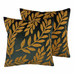 Set of 2 Velvet Cushions Leaf Pattern 45 x 45 cm Emerald Green MISTLETOE