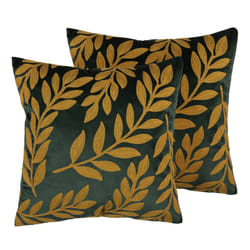 Set of 2 Velvet Cushions Leaf Pattern 45 x 45 cm Emerald Green MISTLETOE