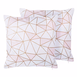 Set of 2 Decorative Cushions CLARKIA Cotton 45 x 45 cm Pink Geometric Pattern