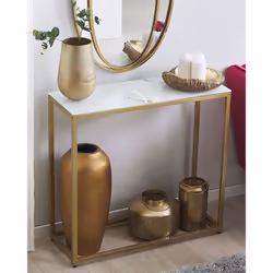 Console Table DELANO Tempered Glass Marble/ Gold