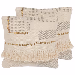 Set of 2 Cushions VAYALI Cotton 45 x 45 cm Striped Beige