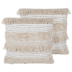Set of 2 Embroidered Cushions with Tassels 45 x 45 cm Beige VILLUR
